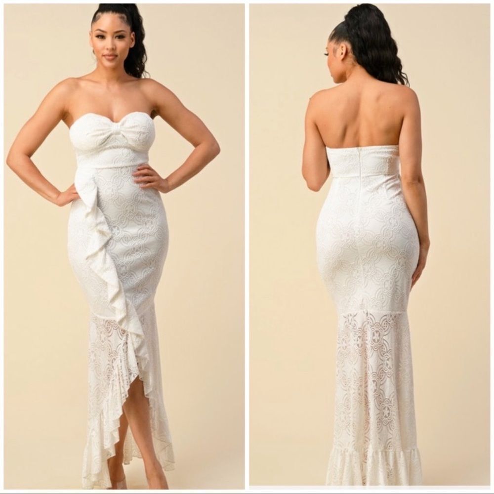 White Strapless Ruffle Boutique Dress Sz S